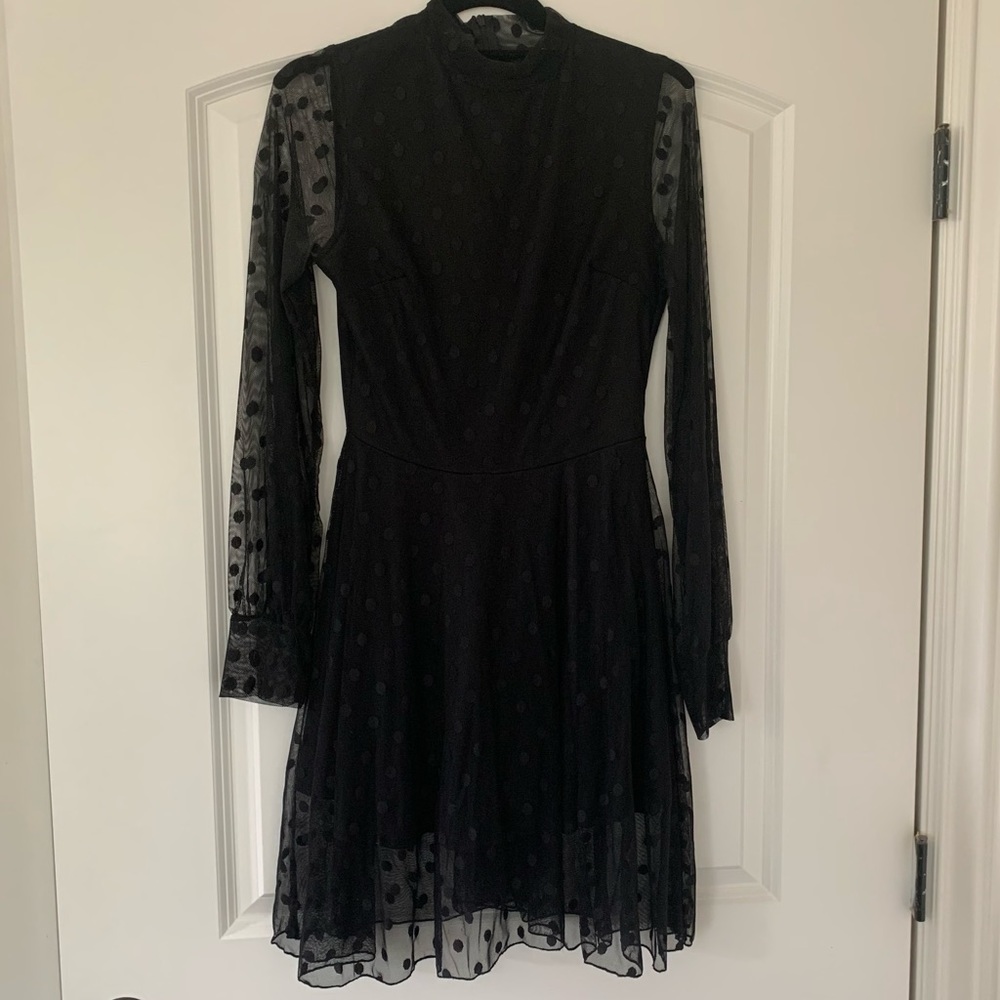 Boohoo Long-Sleeve Mesh Polka Dot Dress (size US 4)